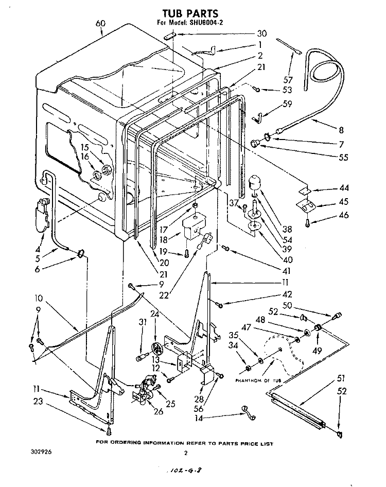 TUB , LITERATURE AND OPTIONAL Diagram and Parts List for SHU80042  Whirlpool Dishwasher