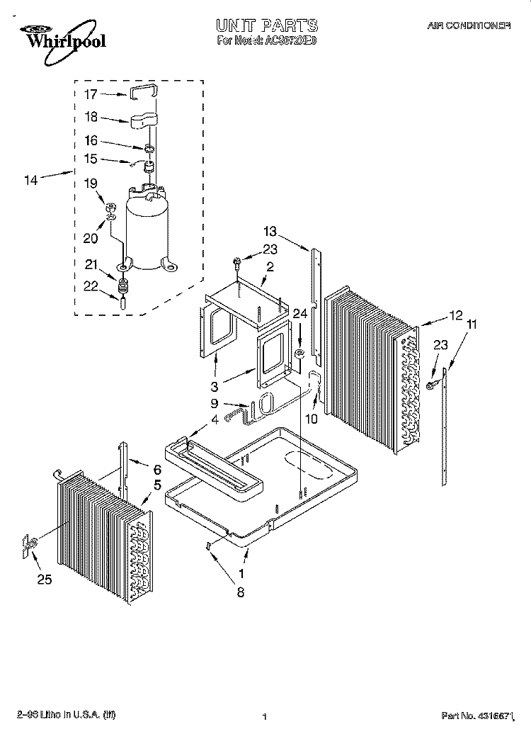 UNIT, LITERATURE Diagram and Parts List for ACS072XE0  Whirlpool Air Conditioner