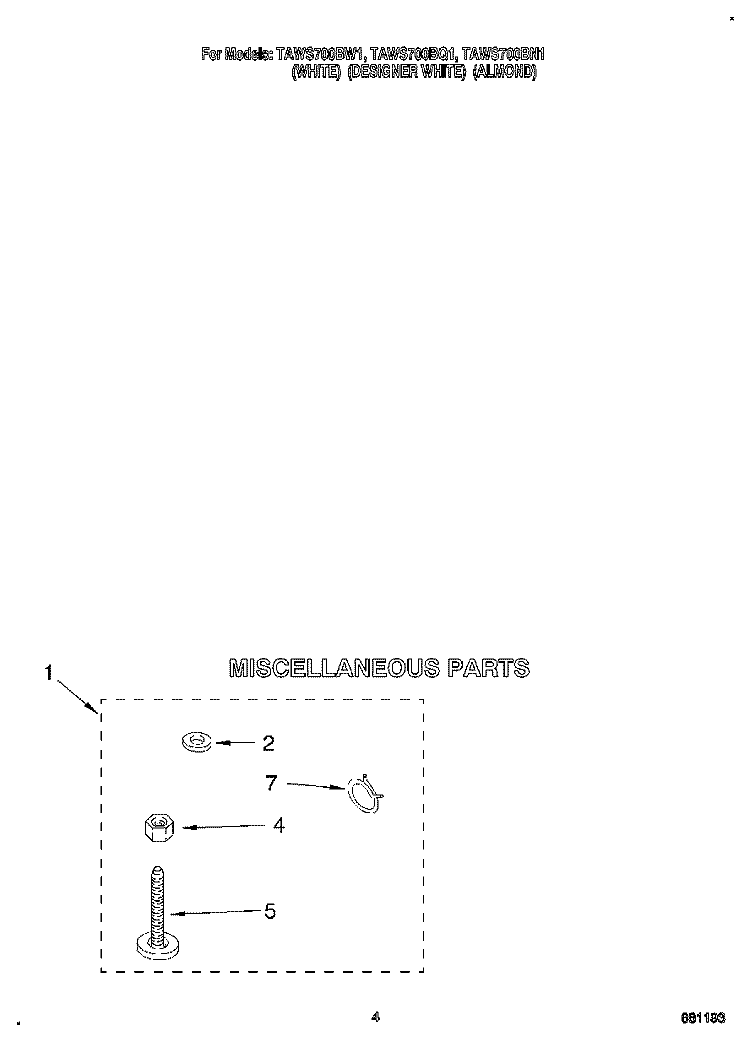 MISCELLANEOUS Diagram and Parts List for TAWS700BN1  Estate Washer