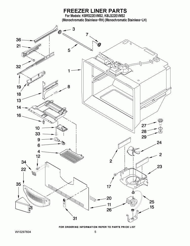 FREEZER LINER PARTS Diagram and Parts List for KBLS22EVMS2  KitchenAid Refrigerator