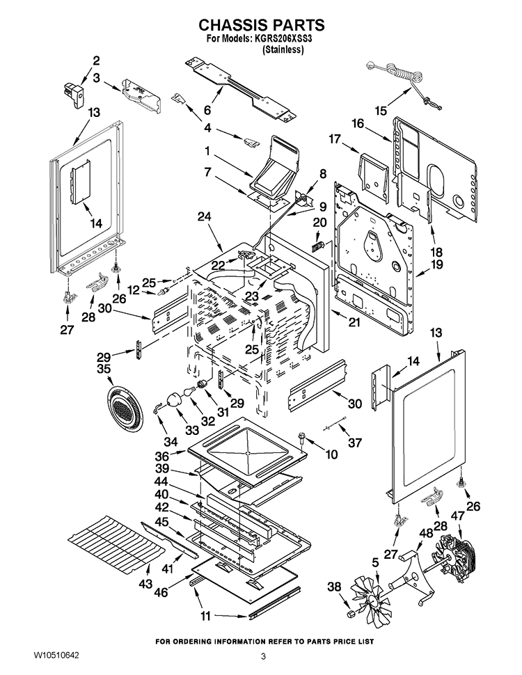 CHASSIS PARTS Diagram and Parts List for KGRS206XSS3  KitchenAid Range
