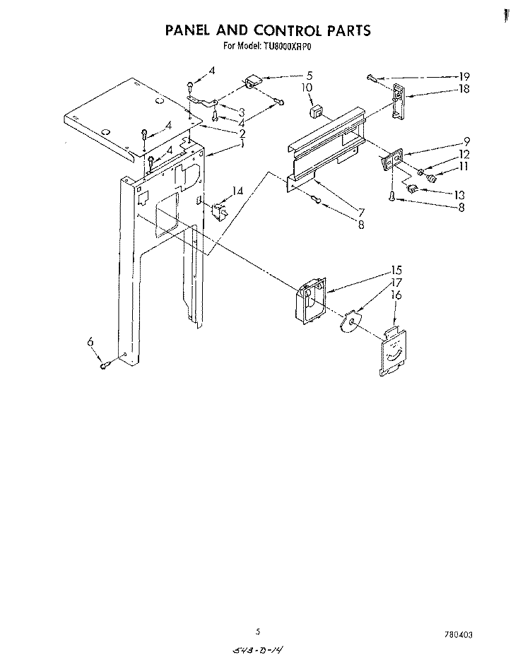 PANEL AND CONTROL Diagram and Parts List for TU8000XRP0  Whirlpool Trash Compactor