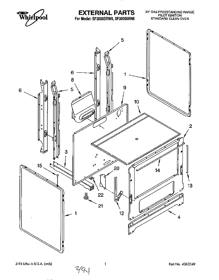 EXTERNAL Diagram and Parts List for SF3000SRN6  Whirlpool Range