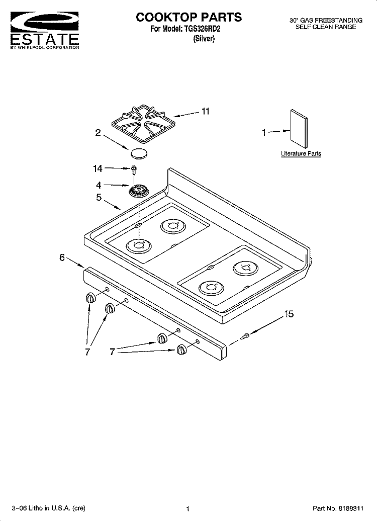 COOKTOP PARTS Diagram and Parts List for TGS326RD2  Estate Range