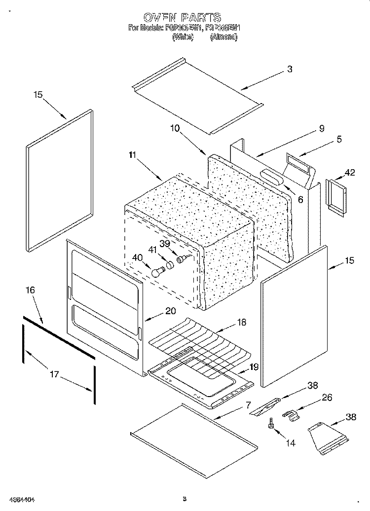 OVEN, LITERATURE Diagram and Parts List for FGP305EW1  Roper Range