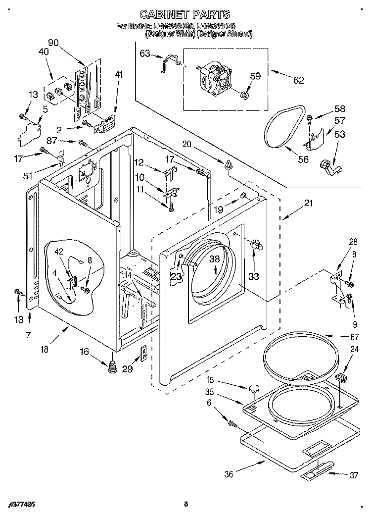 SECTION Diagram and Parts List for LER6644DQ0  Whirlpool Dryer