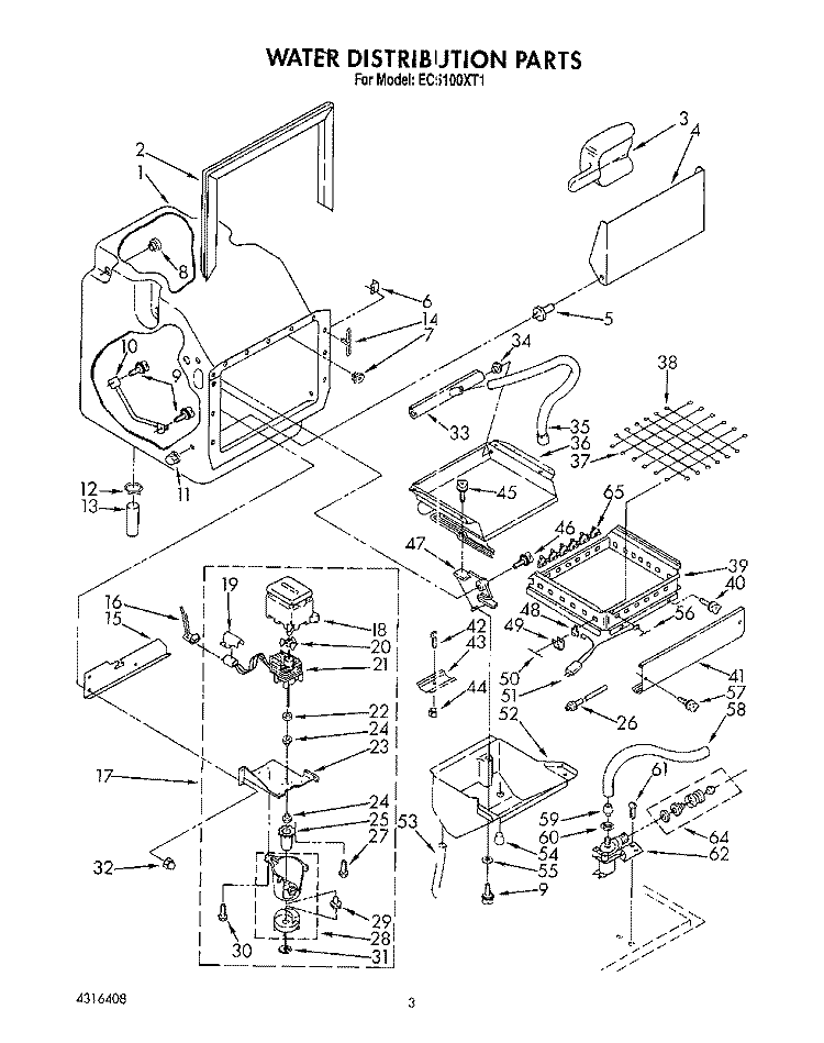 WATER DISTRIBUTION Diagram and Parts List for EC5100XT1  Whirlpool Ice Maker