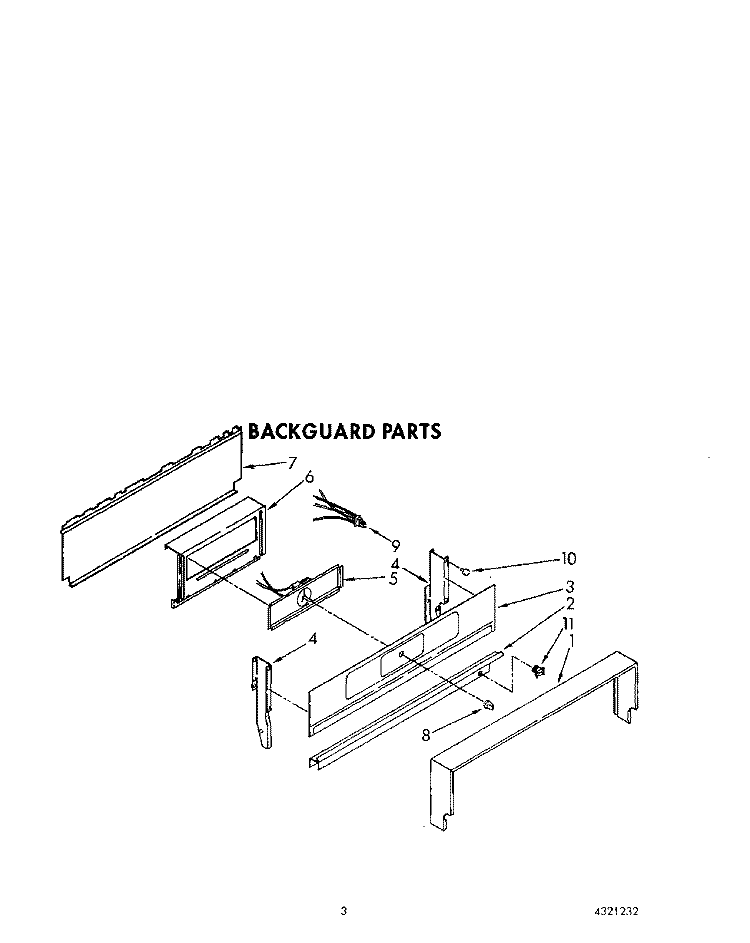BACKGUARD Diagram and Parts List for 1SF014BEN2  Whirlpool Range
