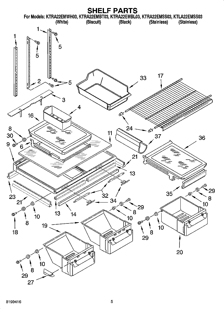SHELF PARTS Diagram and Parts List for KTLA22EMSS03  Whirlpool Refrigerator