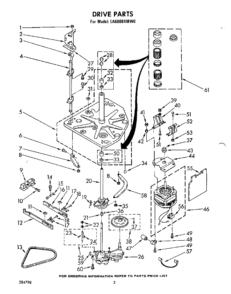 DRIVE Diagram and Parts List for LA6800XMW0  Whirlpool Washer