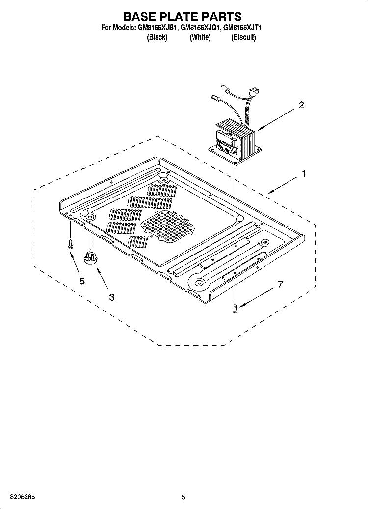 BASE PLATE PARTS Diagram and Parts List for GM8155XJB1  Whirlpool Microwave