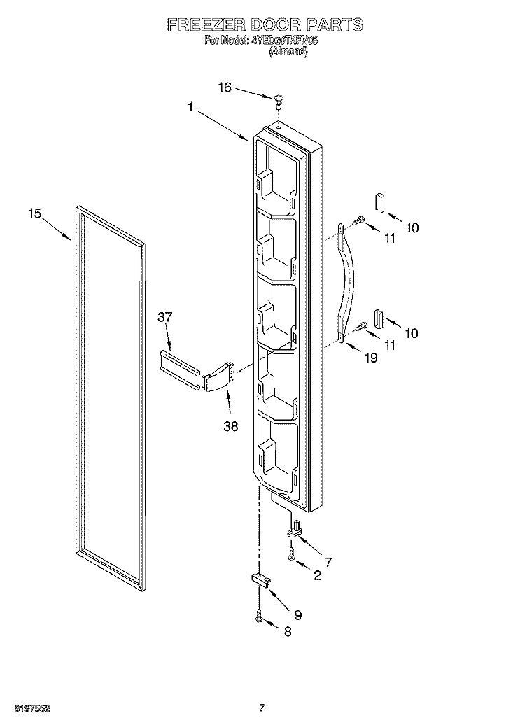 FREEZER DOOR Diagram and Parts List for 4YED20TKFN05  Whirlpool Refrigerator