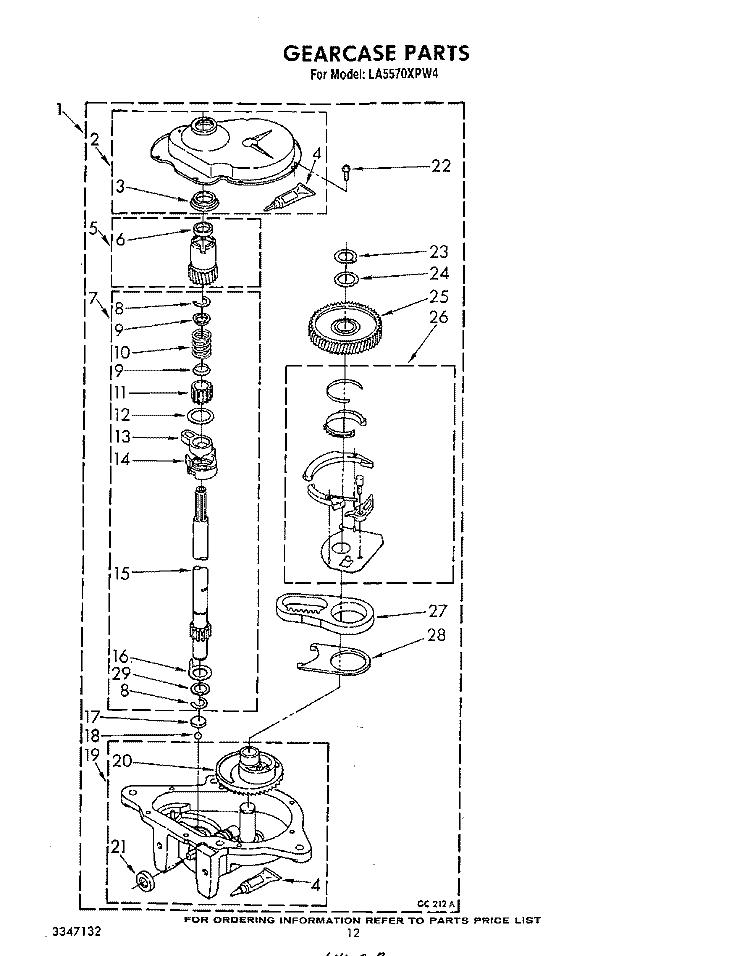GEARCASE Diagram and Parts List for LA5570XPW4  Whirlpool Washer