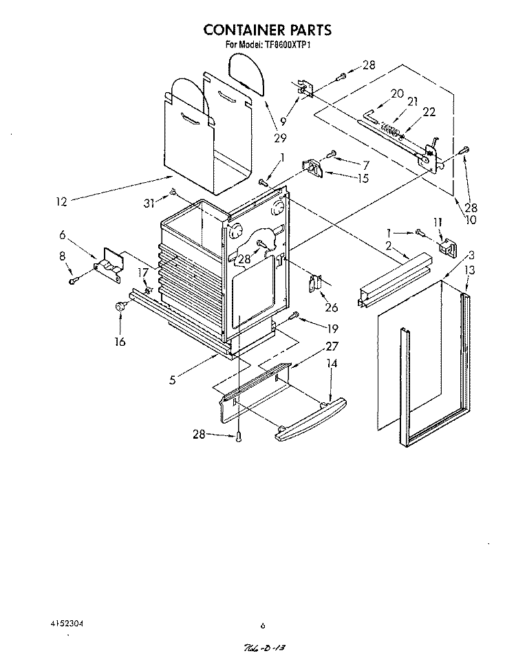 CONTAINER Diagram and Parts List for TF8600XTP1  Whirlpool Trash Compactor