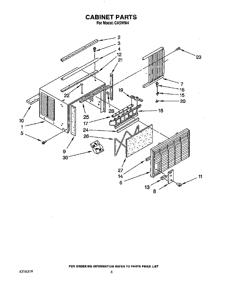 CABINET Diagram and Parts List for CA5WM4  Crosley Air Conditioner