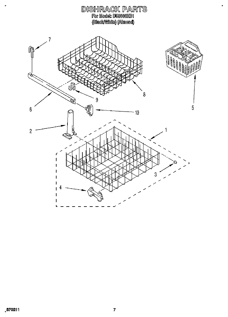 DISHRACK Diagram and Parts List for DU8000XB1  Whirlpool Dishwasher