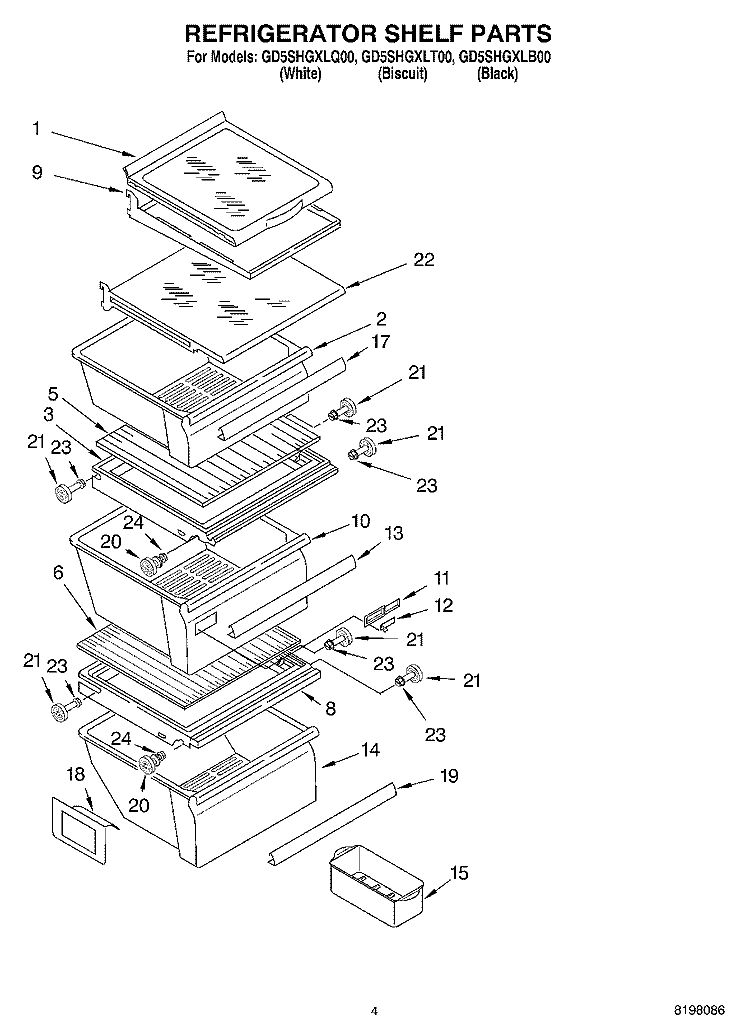 REFRIGERATOR SHELF Diagram and Parts List for GD5SHGXLT00  Whirlpool Refrigerator
