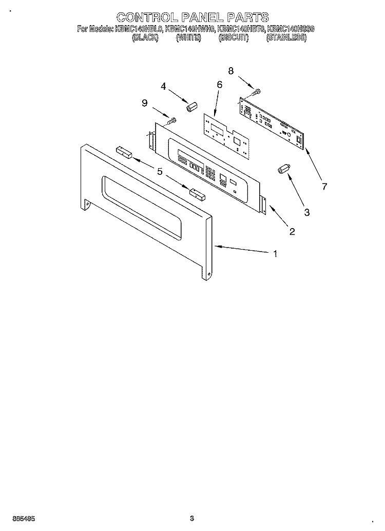 CONTROL PANEL Diagram and Parts List for KBMC140HBT0  KitchenAid Microwave Oven Combo