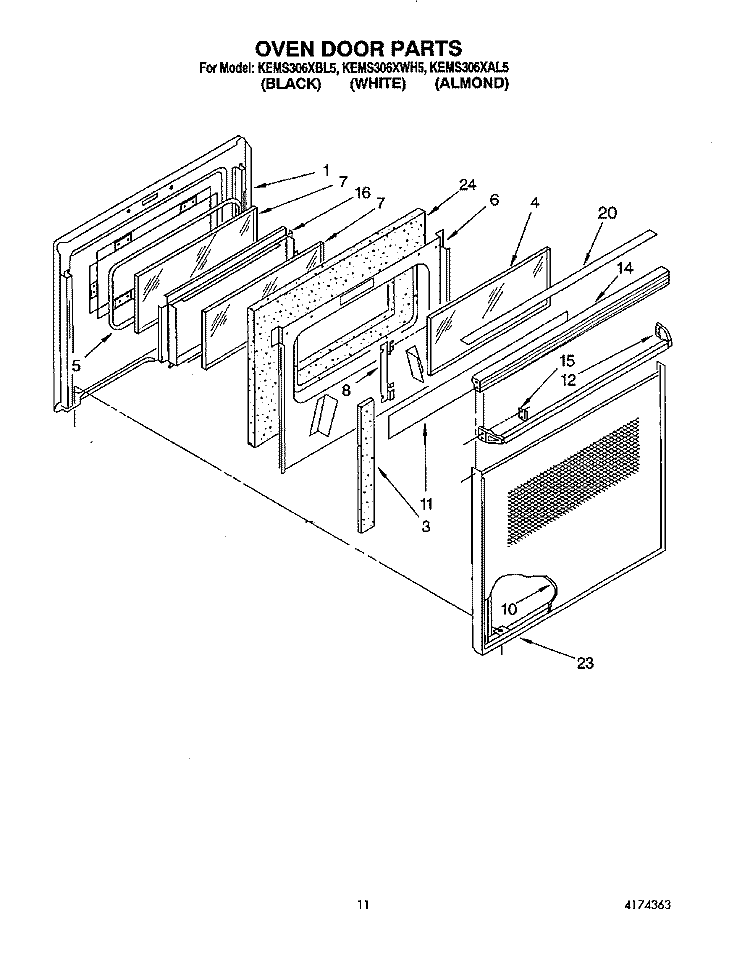 OVEN DOOR Diagram and Parts List for KEMS306XAL5  KitchenAid Wall Oven
