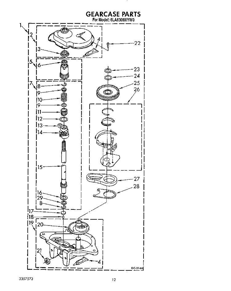 GEARCASE Diagram and Parts List for 6LA6300XYW0  Whirlpool Washer
