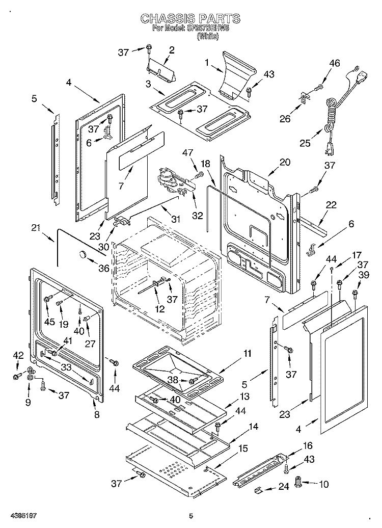 CHASSIS Diagram and Parts List for SF357BEHW5  Whirlpool Range