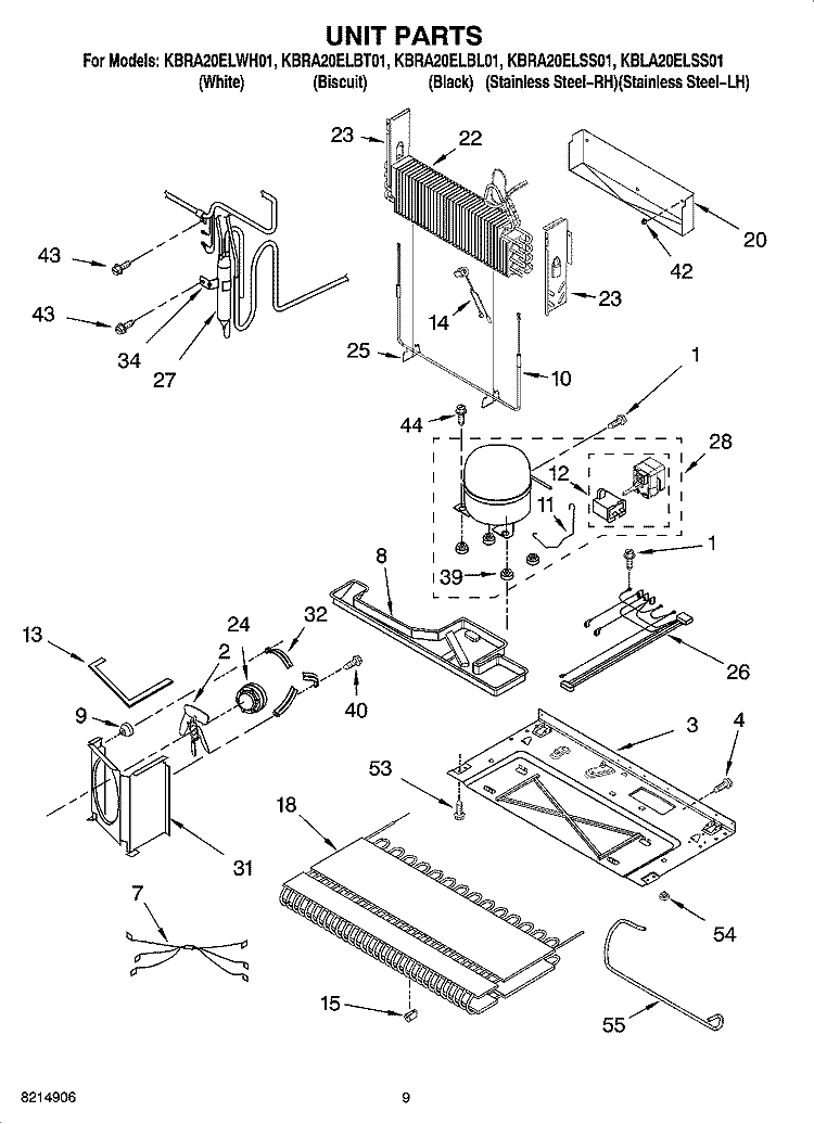 UNIT PARTS Diagram and Parts List for KBRA20ELSS01  KitchenAid Refrigerator