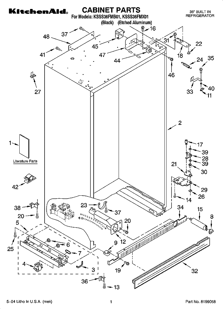 CABINET PARTS Diagram and Parts List for KSSS36FMB01  KitchenAid Refrigerator