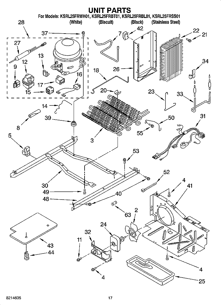 UNIT PARTS Diagram and Parts List for KSRL25FRBL01  KitchenAid Refrigerator