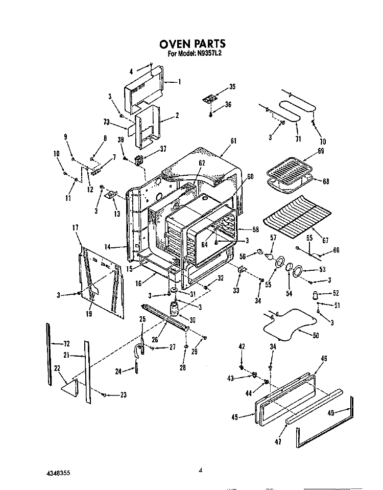 OVEN Diagram and Parts List for N9357L2  Roper Range