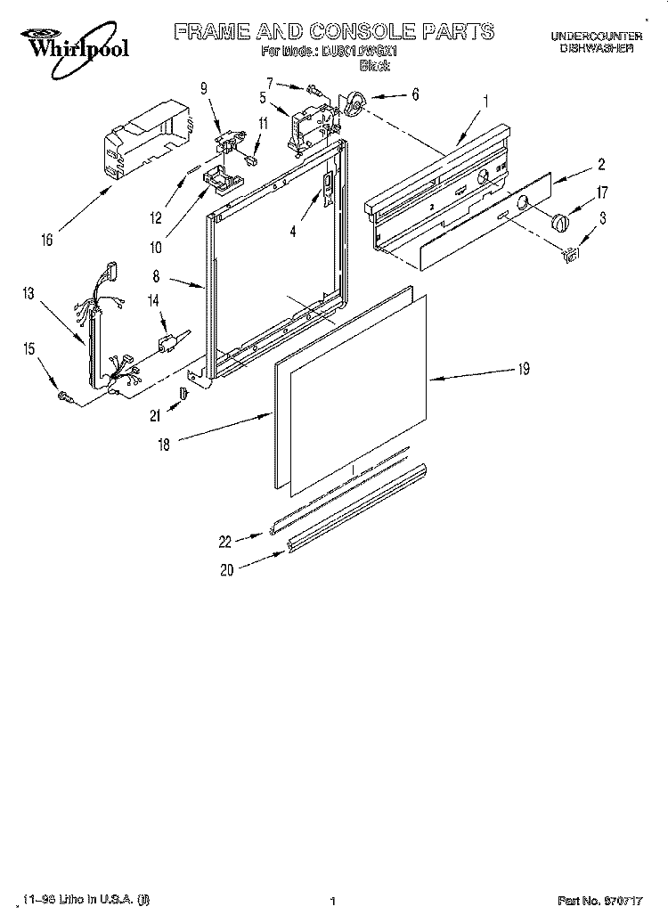 FRAME AND CONSOLE Diagram and Parts List for DU801DWGX1  Whirlpool Dishwasher