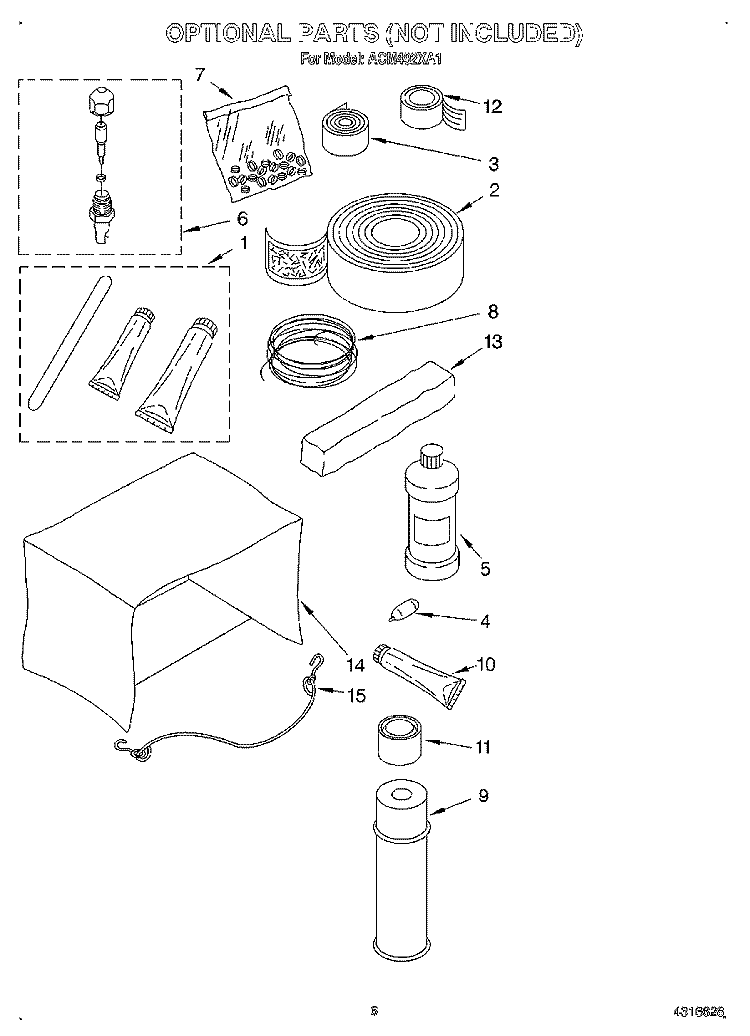 OPTIONAL PARTS Diagram and Parts List for ACM492XA1  Whirlpool Air Conditioner