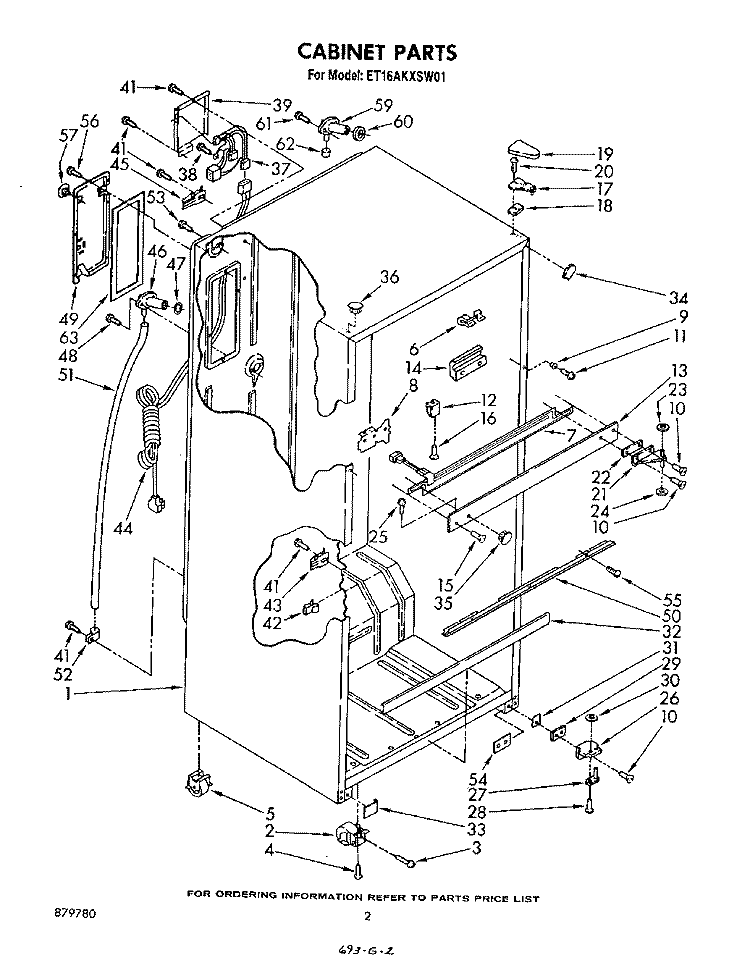 CABINET Diagram and Parts List for ET16AKXSW01  Whirlpool Refrigerator