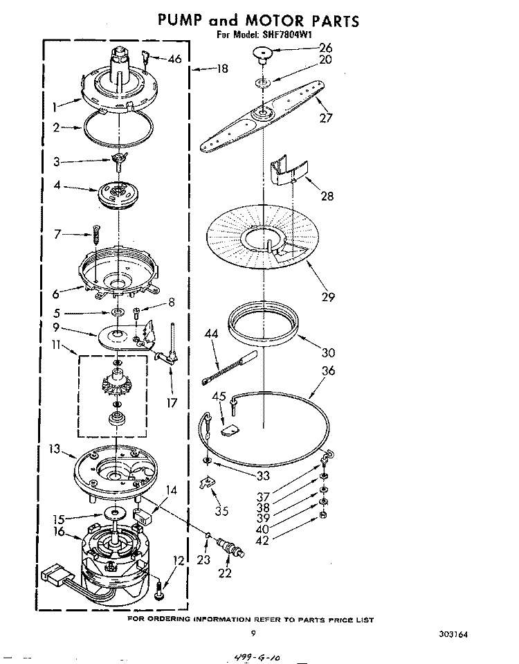 PUMP AND MOTOR Diagram and Parts List for SHF7804W1  Whirlpool Dishwasher