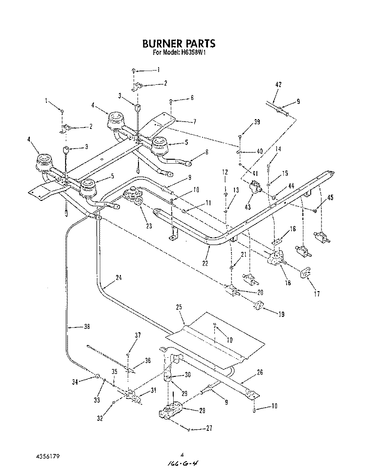 BURNER Diagram and Parts List for H6358W1  Roper Range