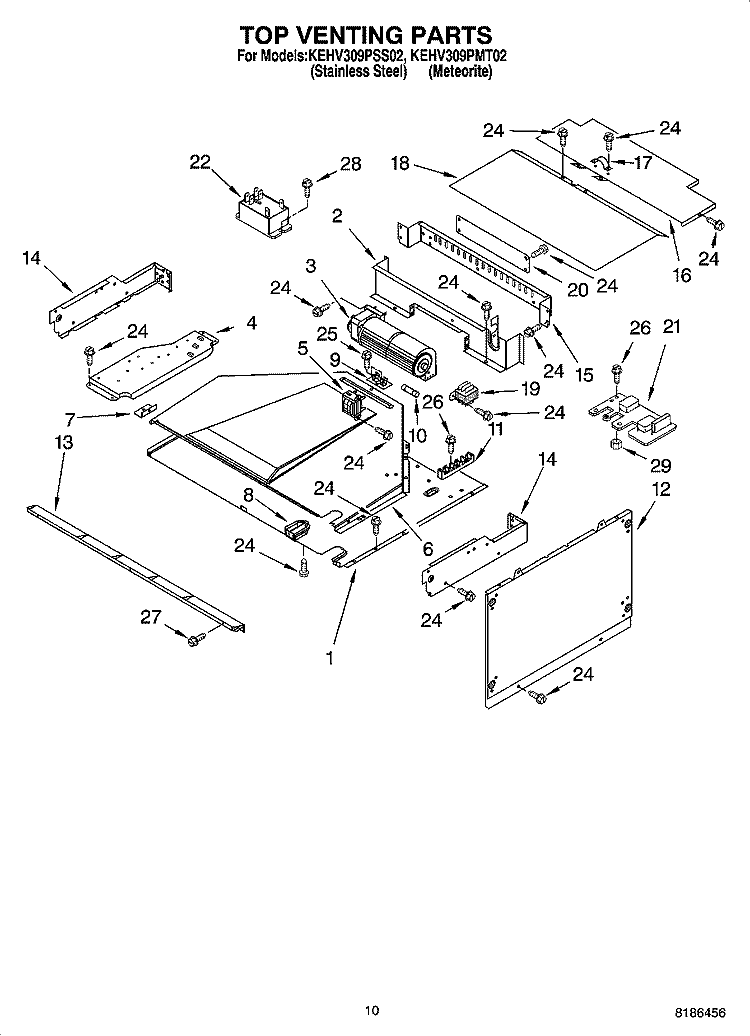 TOP VENTING PARTS Diagram and Parts List for KEHV309PMT02  KitchenAid Microwave Oven Combo
