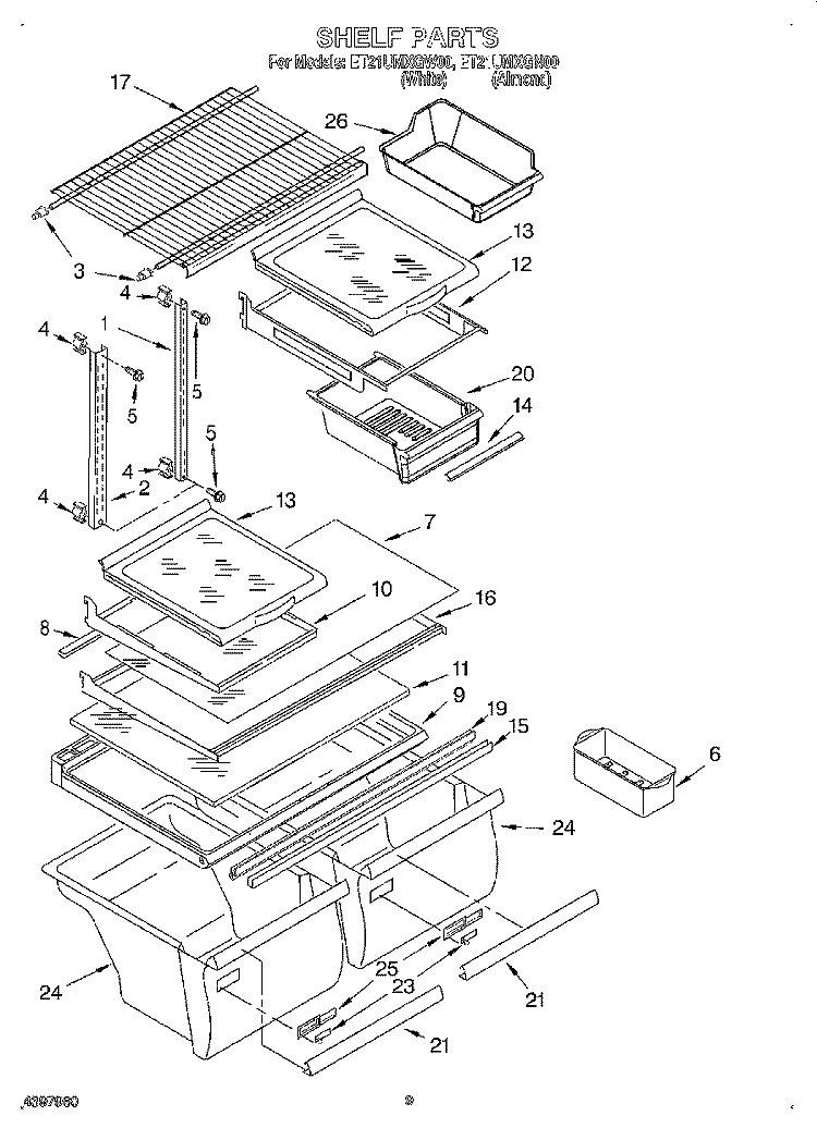 SHELF, LIT/OPTIONAL Diagram and Parts List for ET21UMXGW00  Whirlpool Refrigerator