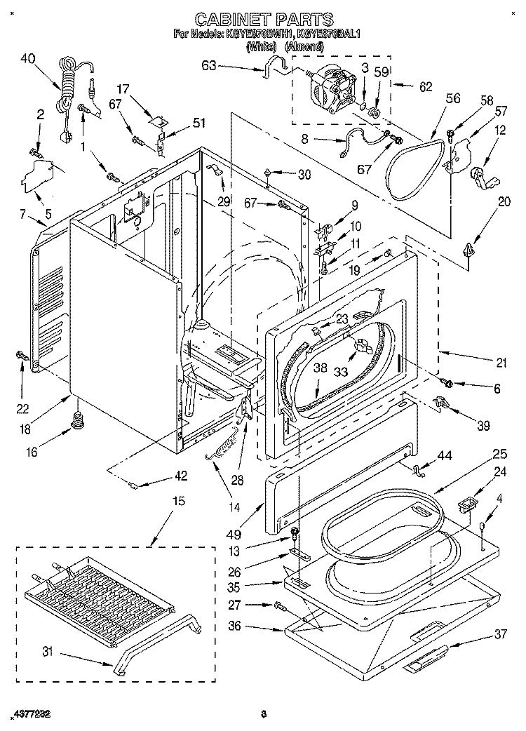 CABINET Diagram and Parts List for KGYE870BAL1  KitchenAid Dryer