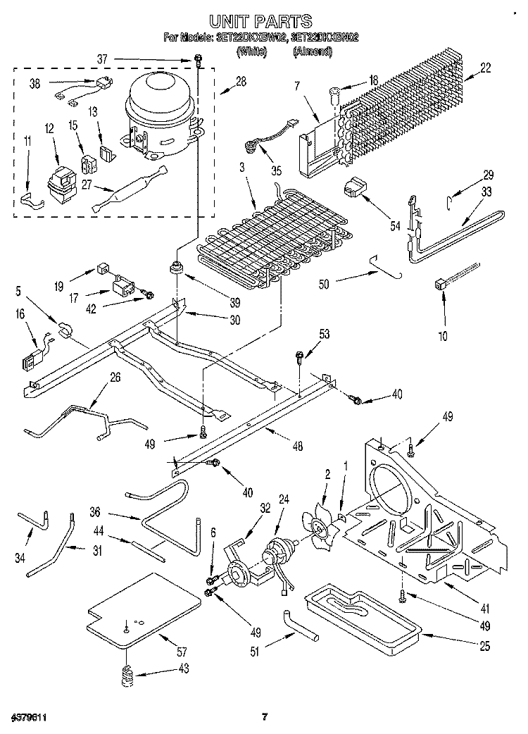 UNIT Diagram and Parts List for 3ET22DKXBN02  Whirlpool Refrigerator