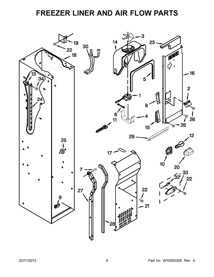 FREEZER LINER AND AIR FLOW PARTS Diagram and Parts List for KSSO42FTX17  KitchenAid Refrigerator