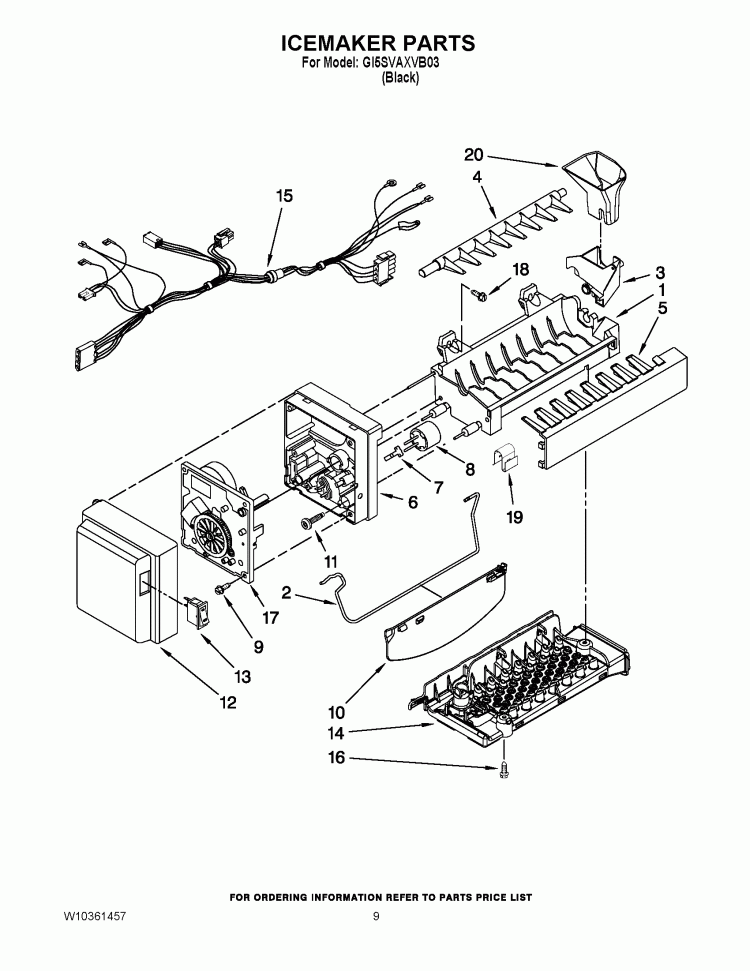 ICEMAKER PARTS Diagram and Parts List for GI5SVAXVB03  Whirlpool Refrigerator