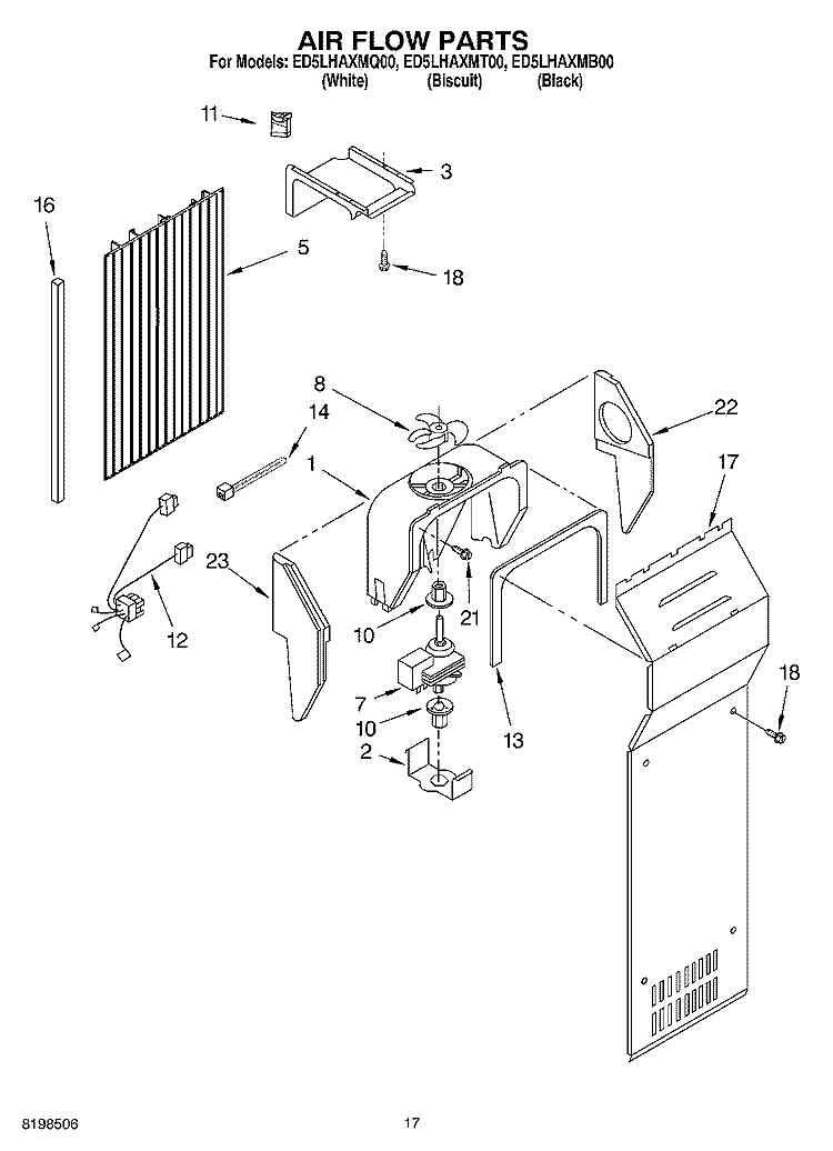 AIR FLOW PARTS Diagram and Parts List for ED5LHAXMB00  Whirlpool Refrigerator