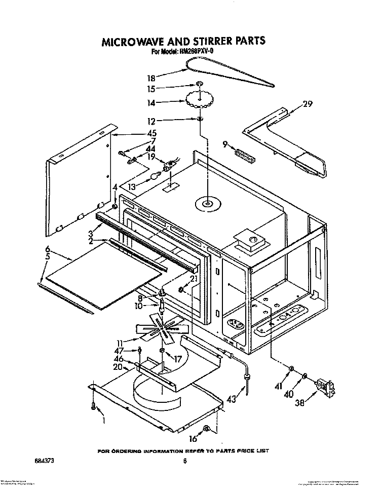 MICROWAVE AND STIRRER Diagram and Parts List for RM288PXV0  Whirlpool Microwave Oven Combo