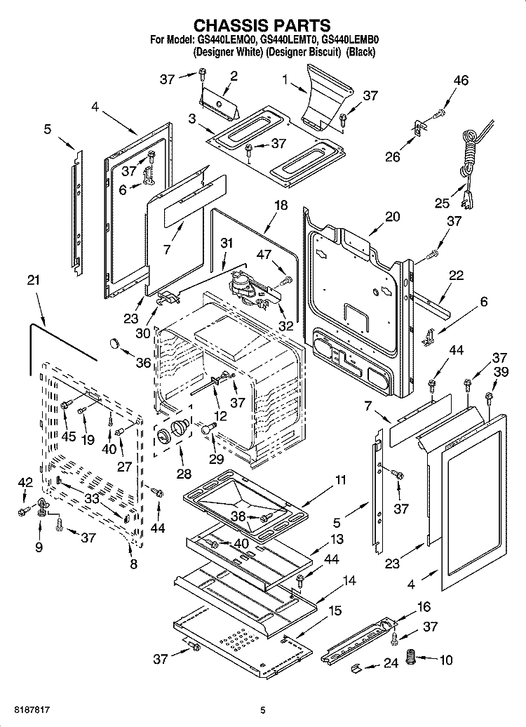 CHASSIS PARTS Diagram and Parts List for GS440LEMB0  Whirlpool Range