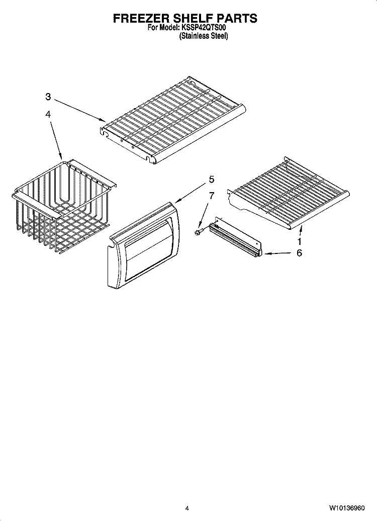 FREEZER SHELF PARTS Diagram and Parts List for KSSP42QTS00  KitchenAid Refrigerator