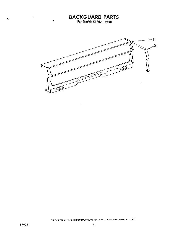 BACKGUARD Diagram and Parts List for SF302ESPW0  Whirlpool Range