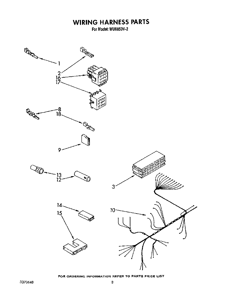 WIRING HARNESS Diagram and Parts List for WU6850V2  Roper Dishwasher