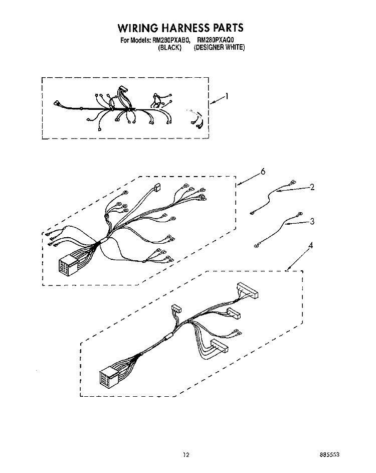 WIRING HARNESS Diagram and Parts List for RM280PXAQ0  Whirlpool Wall Oven