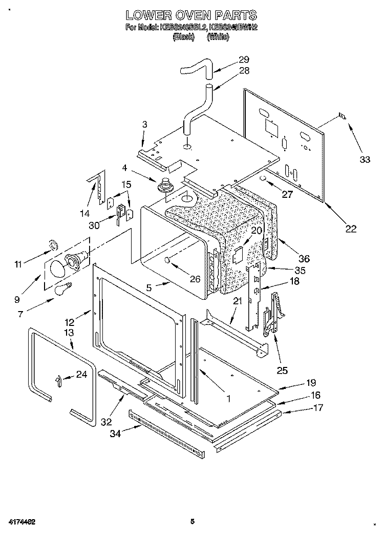 LOWER OVEN Diagram and Parts List for KEBS246BBL2  KitchenAid Wall Oven