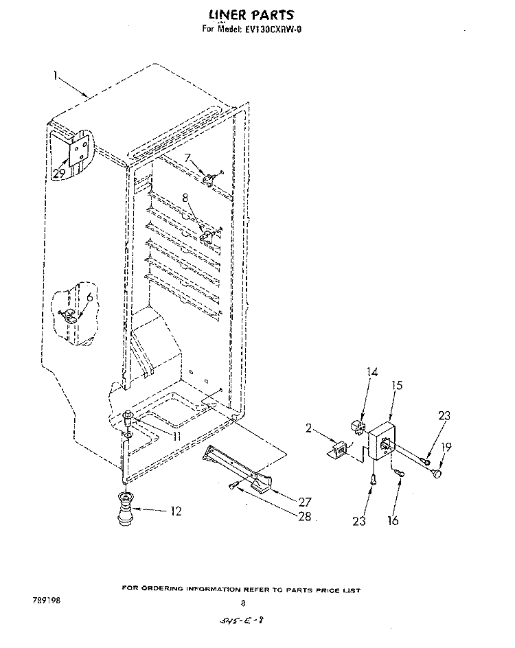 LINER Diagram and Parts List for EV130CXRW0  Whirlpool Freezer
