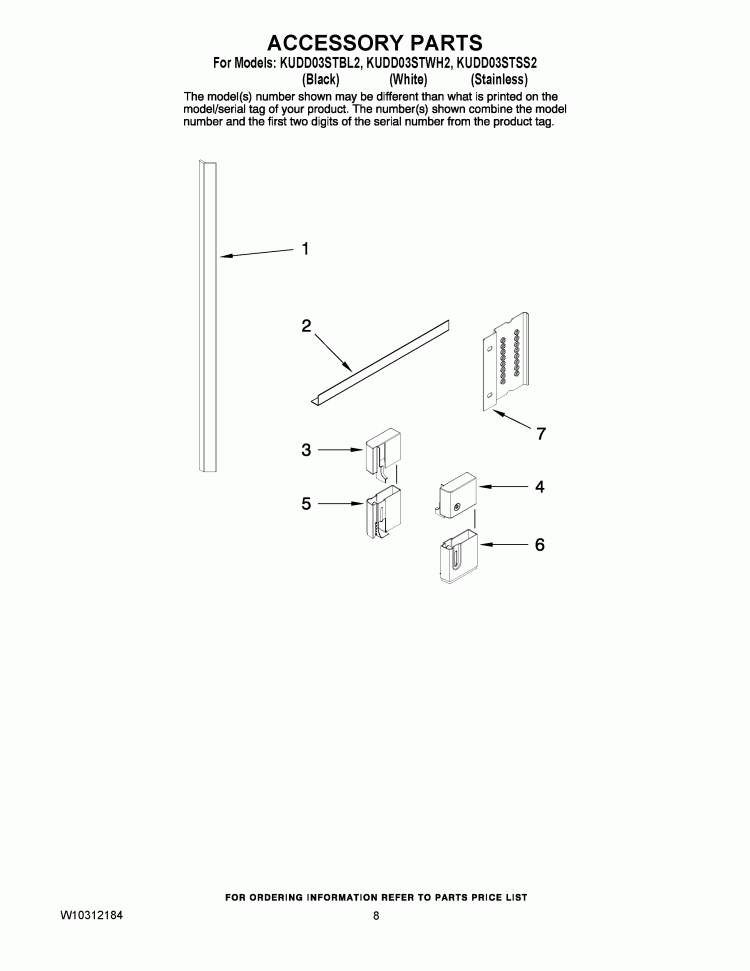 ACCESSORY PARTS Diagram and Parts List for KUDD03STBL2  KitchenAid Dishwasher